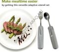 Yaşlılar ve Parkinson  İçin Kaymaz Saplar, Paslanmaz Çelik Kaşık ve Çatal Uyarlanabilir Mutfak Gereçleri, 2 Parçalı Mutfak Seti, 180° Döndürülebilir,