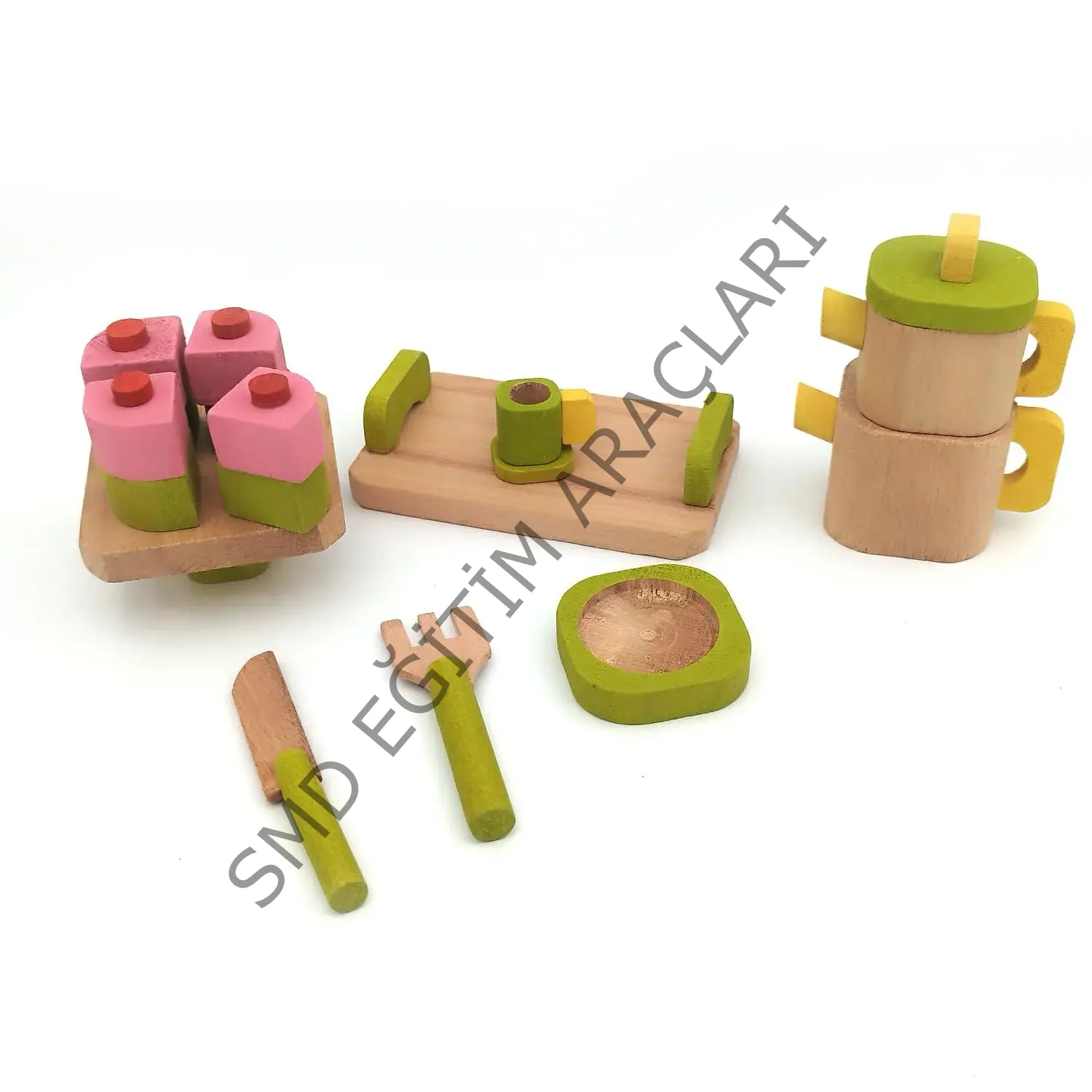 Ahşap Çaydanlık Pasta Seti 6 Parça